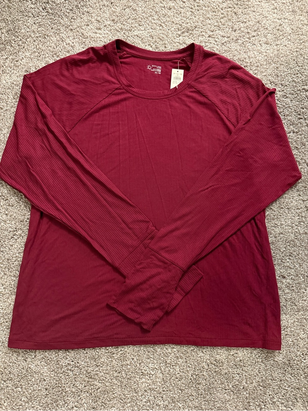 aerie Ribbed Long Sleeve Tee in Wine